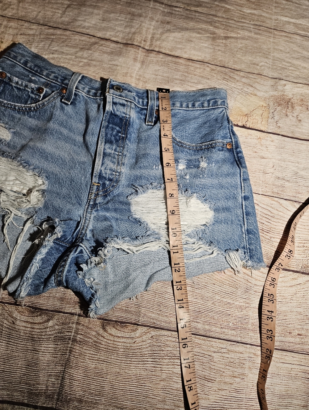 LEVI'S 501 High Rise Quiet Riot Distressed Ripped Denim Jean Shorts - Picture 5 of 11